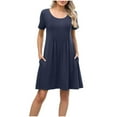 thumbnail image 2 of Robes Femmes DYTTDG Robe pour Femme Col Rond Plissée Manches Courtes Robe Trapèze Mini Économies jusqu'à 30 % de Rabais Bleu Marine,2TG, 2 of 9