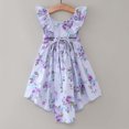 thumbnail image 4 of Uuszgmr Cute Dress For Girls Toddler Solid Color Summer Sleeveless Flanged Strap Floral Dress Round Neck Dresses Purple,Size:4-5 Years, 4 of 8