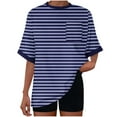 thumbnail image 4 of Ltctricy Women's Oversized T Shirts Casual Loose Half Sleeve Crew Neck Striped Tunic Tops Trendy Summer Tee Blouses with Pocket, 4 of 7