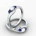thumbnail image 3 of Dazzlingrock Collection 14K Round Blue Sapphire And White Diamond Swirl Engagement 3 Stone Bridal Ring, White Gold, Size 8.5, 3 of 3