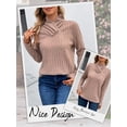 thumbnail image 5 of Hibeli Women Solid Color Button Heap Collar Long Sleeve Ribbed Knitwear Sweater, 5 of 7
