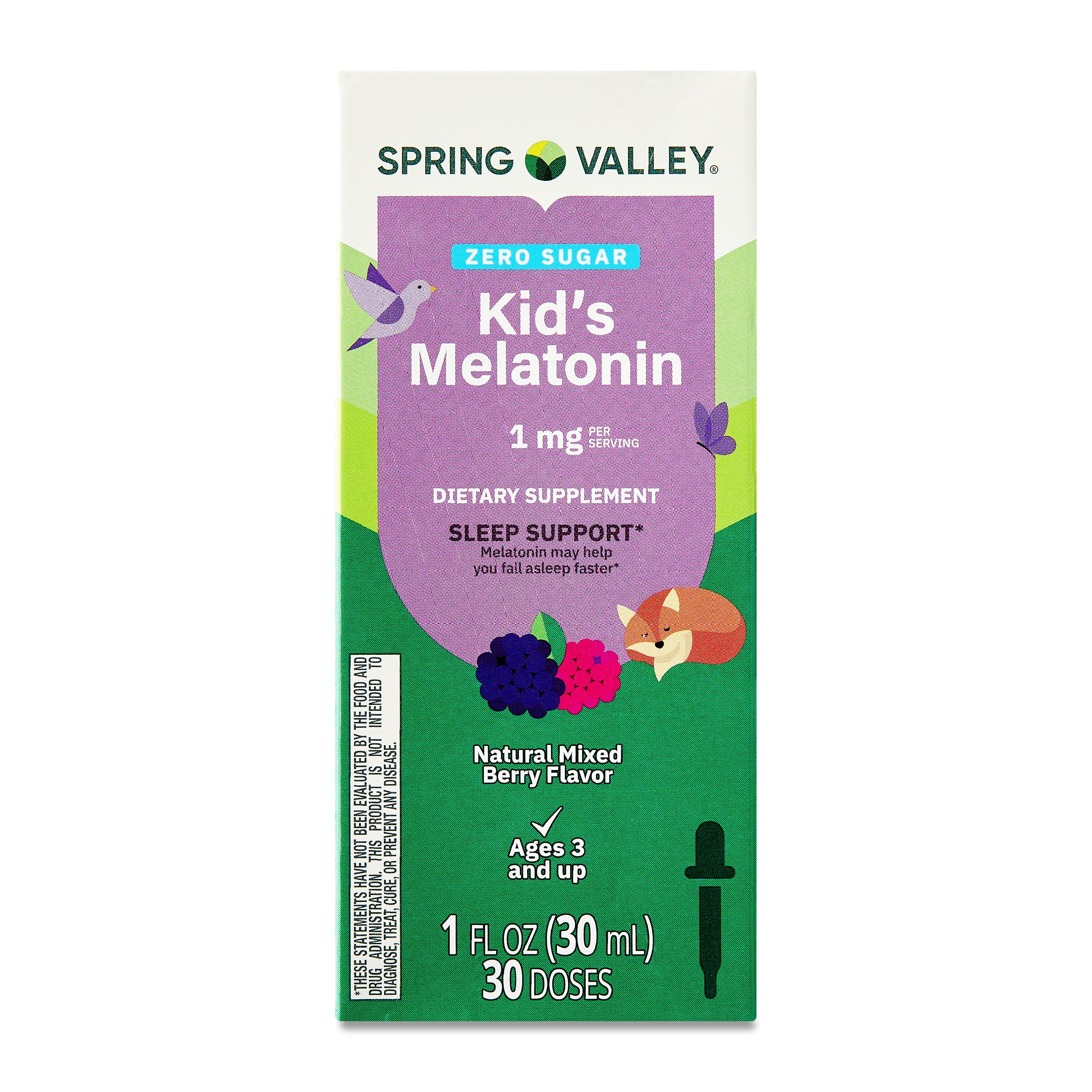 (3 pack) Spring Valley Kid’s Melatonin Liquid, 1 fl oz, 1mg, Berry Flavor