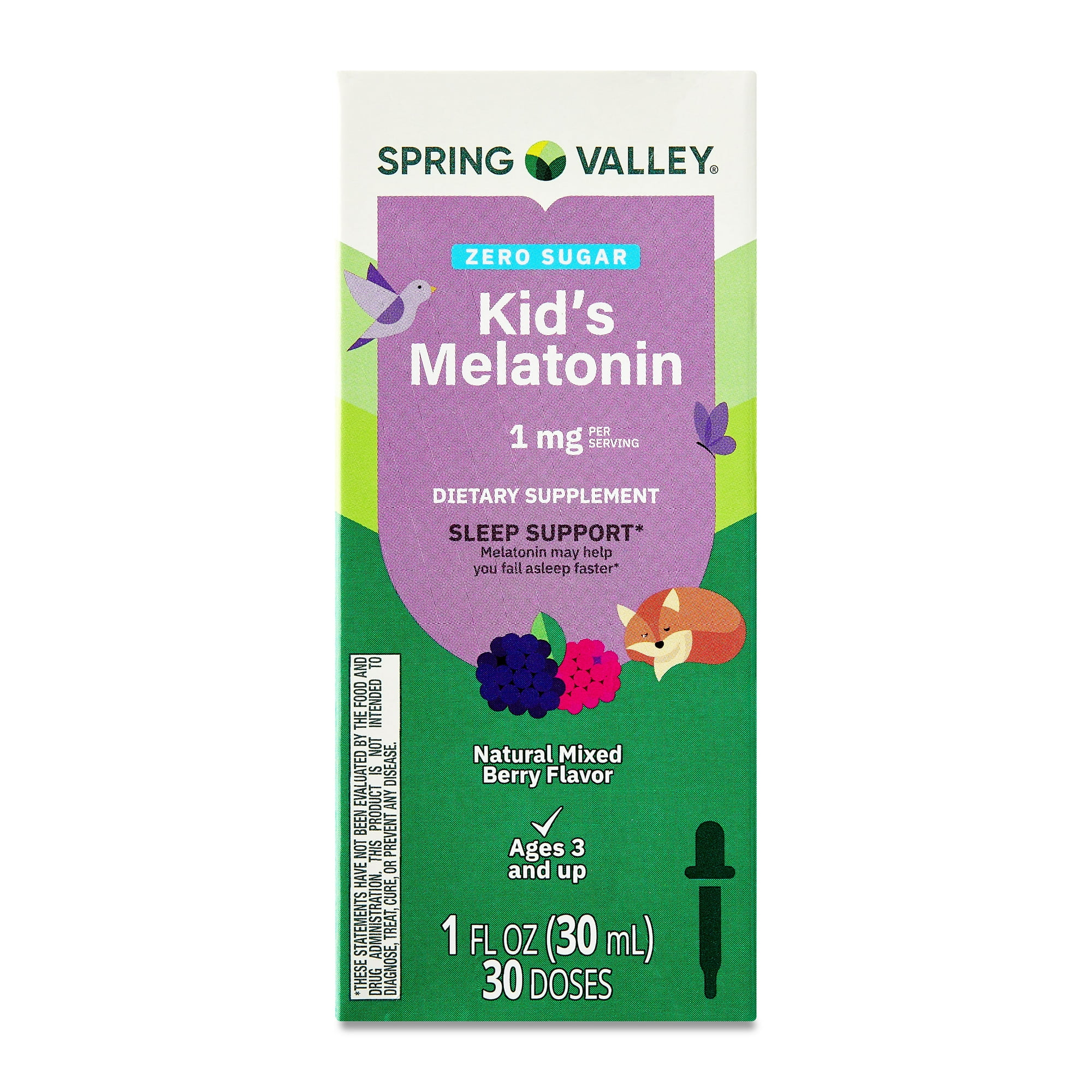 Spring Valley Kid’s Melatonin Liquid, 1 fl oz, 1mg, Berry Flavor