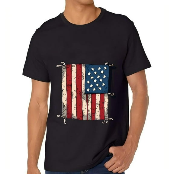 Men's Cotton Short Sleeve T-Shirt with Distressed American Flag Graphic - Stylish Patriotic Tee Top