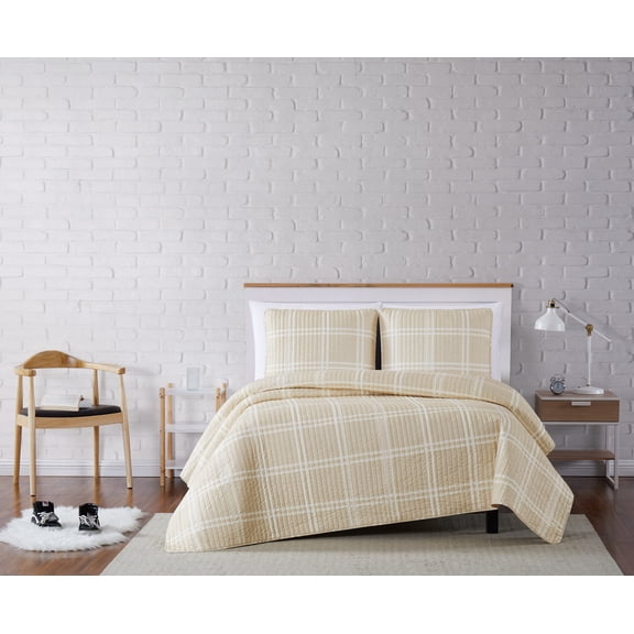 Truly Soft Leon Plaid Khaki Twin XL 2-Piece Quilt Set