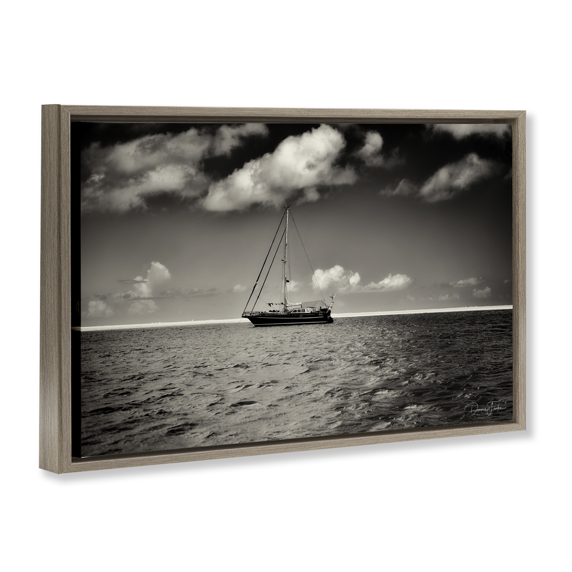 Stupell Industries Clouds Over Big Ship Landscape Photography Brown Floater Framed Canvas Art Print Wall Art, 31 x 21