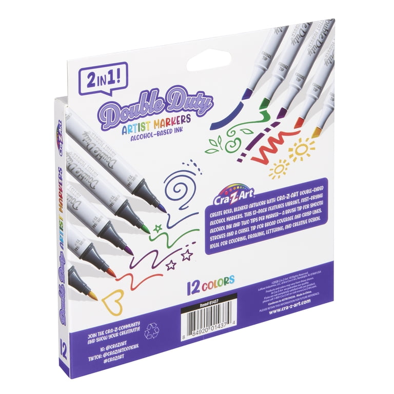 Cra-Z-Art Double Duty 12-Count Dual-Tip Alcohol Markers, Brush