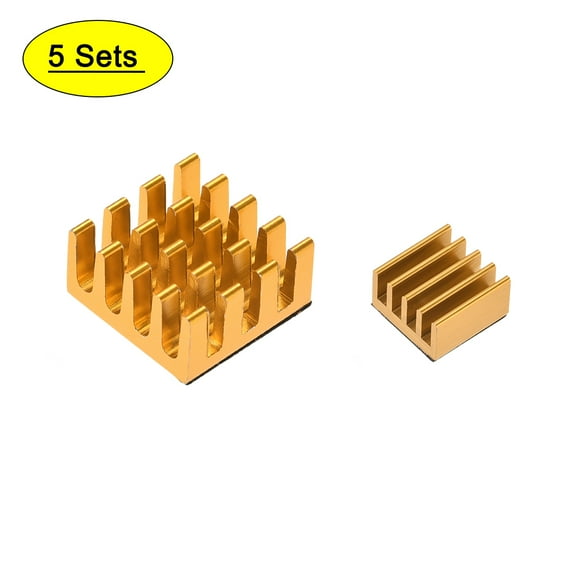 Unique Bargains Gold Tone Self Adhesive Aluminum Heatsink, 14x14x7mm, 9x9x5mm, 5 Set Total 10 Pieces