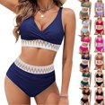 thumbnail image 1 of Women's Bikini Sets High Waisted Bikini Sets Tummy Control Swimsuits V Neck Color Block Two Piece Bathing Suit 2025, 1 of 4
