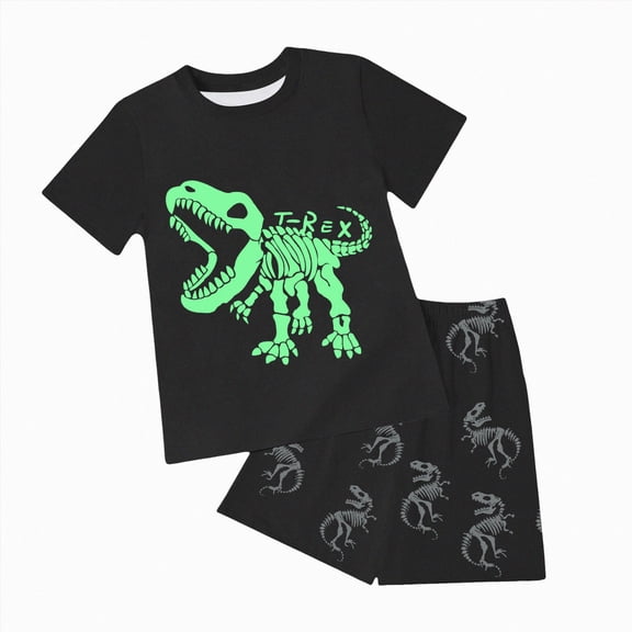 NOLDARES Toddler Kid Boy Clothes Print Round Neck Short Sleeve Tee Shirt Drawstring Shorts 2pcs Summer Outfits(Green,7-8 Y)