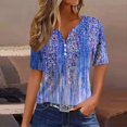 thumbnail image 1 of Fiudx Ofertas Flash Del Día Top/Camisa con Cuello En V y Manga Corta con Estampado de Rayas para Mujer, 1 of 5