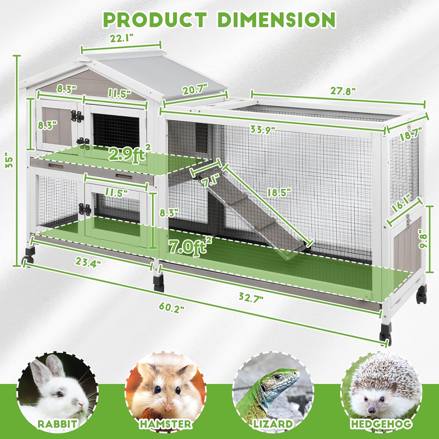 Gowoodhut Large Rabbit Hutch Outdoor with 6 Wheels, Wooden Indoor Bunny House Rabbit Cage with Run, for Small to Medium Pets