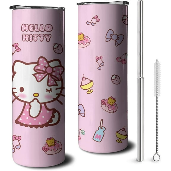 Kitty Tumbler for Adults Water Bottle Double Wall Kitty Cups for Kids 20 oz Pink Coffee Mug Kitty Stuff Cat Insulated Cup Gifts for Girl Women
