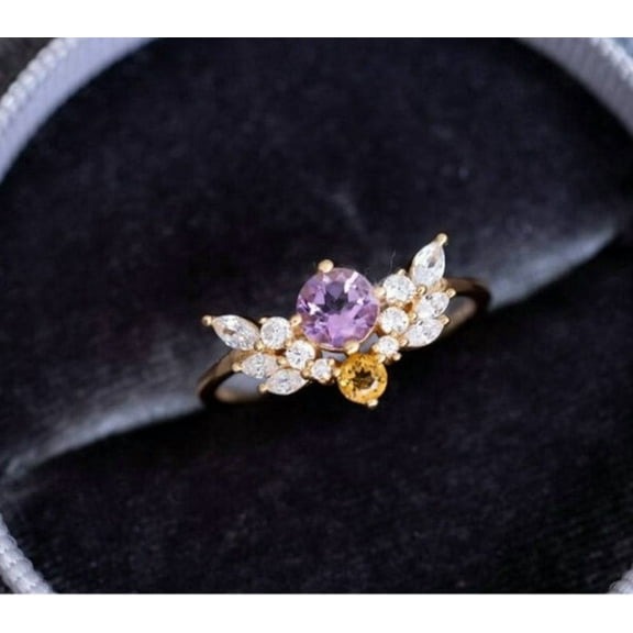 Natural Amethyst Citrine Ring, Natural Multi Gemstone Ring, Unique Multi Stone Promise Ring, Birthstone Wedding Ring, Gift for Girlfriend.