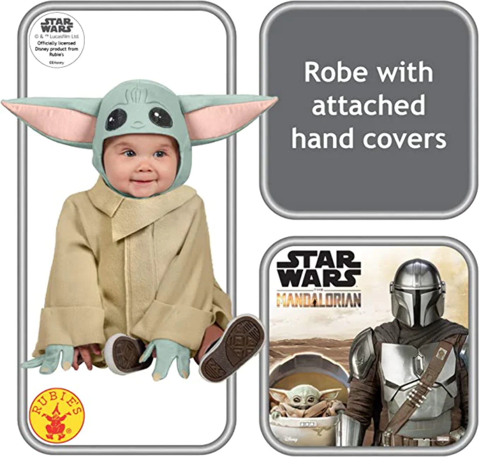 Amscan The Child Baby Yoda Halloween Costume for Infants, Star Wars and The  Mandalorian, Includes Robe, Hood