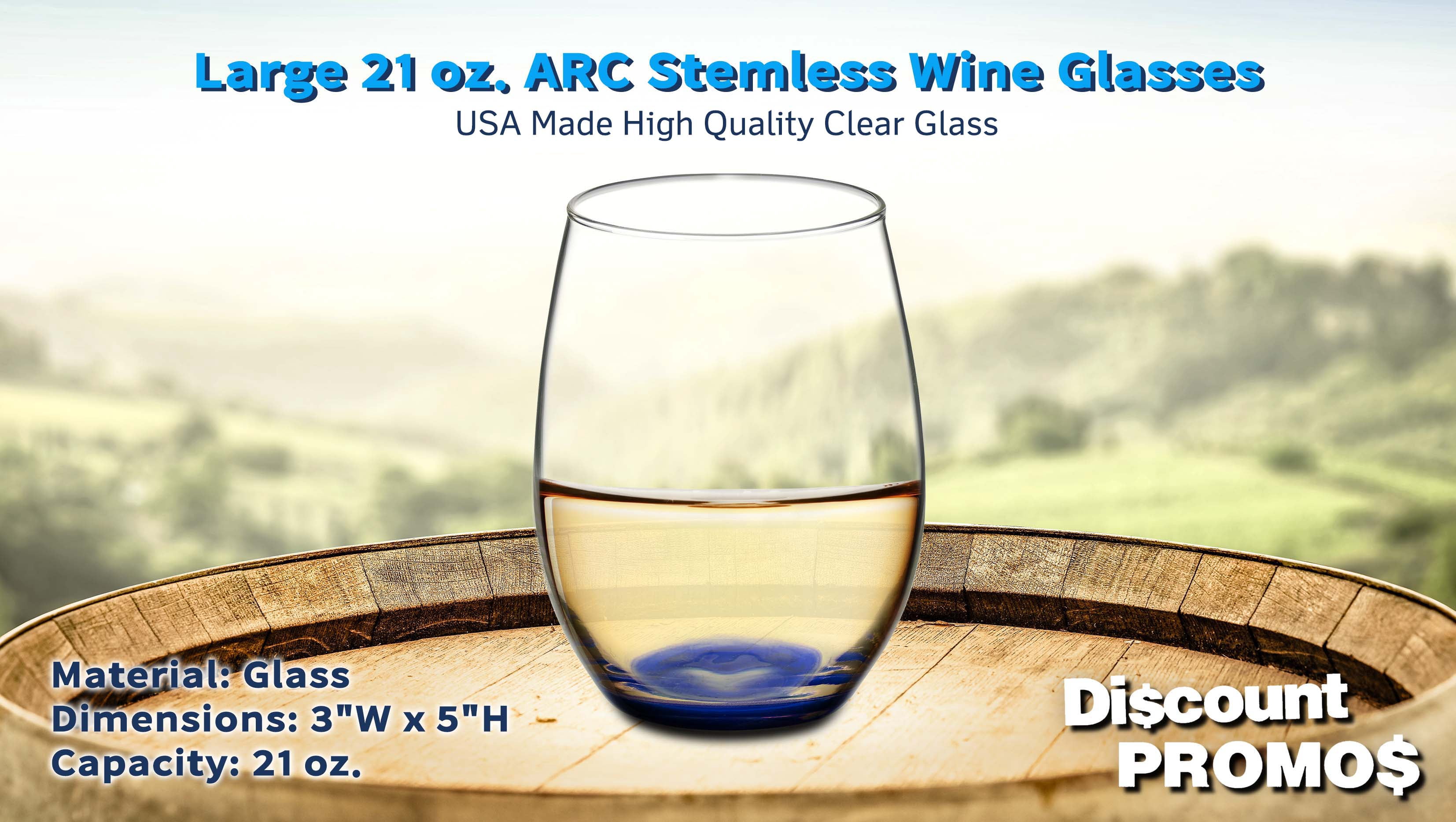 10 ARC Stemless Wine Glasses Set, 21 oz. - Chardonnay, Cabernet, Merlot, Sauvignon - Blue