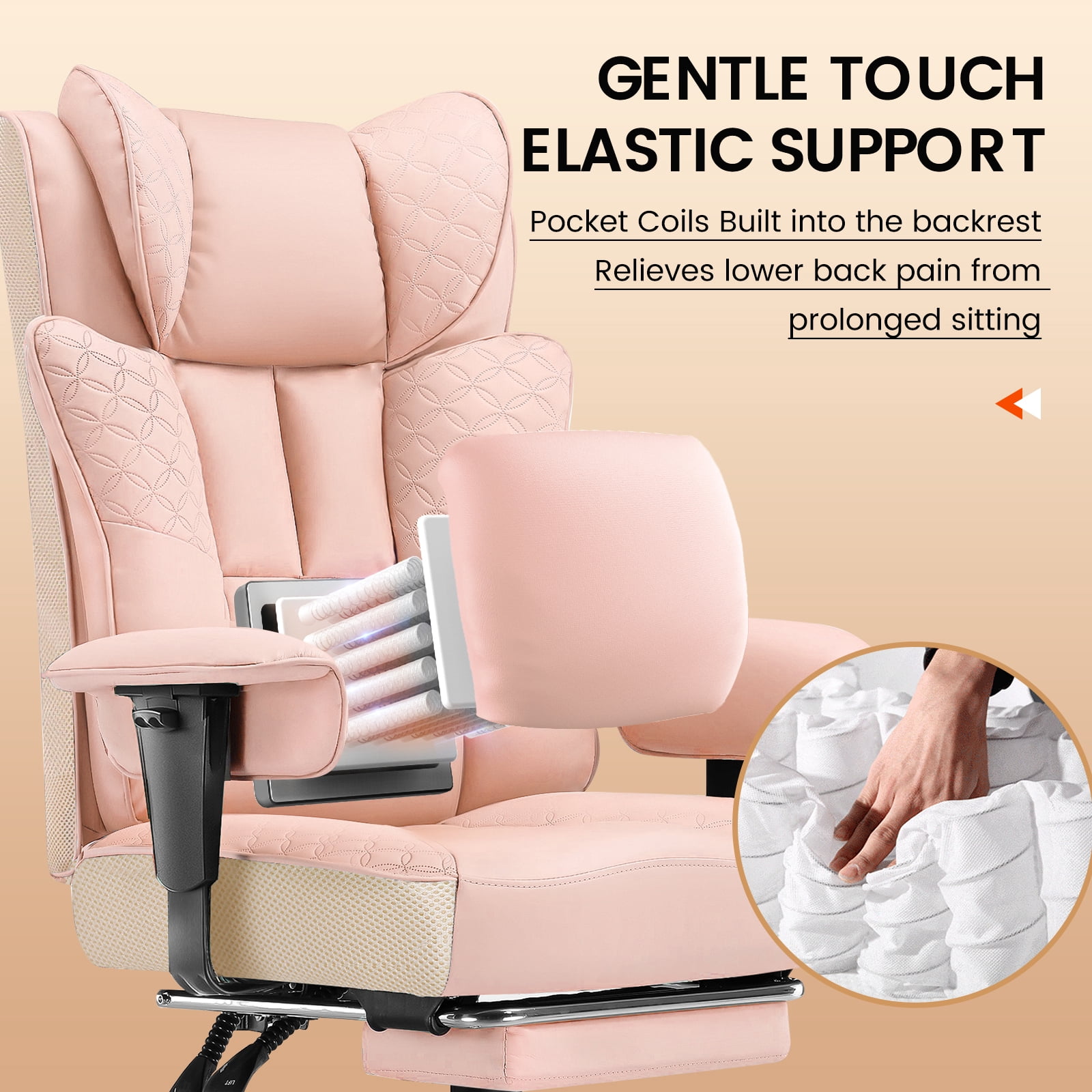 CloudRest Pro 400lbs Executive heavy duty office chair, High Back Ergonomic Computer Desk Chairwith Lumbar Back Support, Pink
