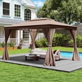 thumbnail image 4 of Costway 10 X 13 FT Patio Gazebo, Outdoor Double-Roof Canopy Tent with Mesh Netting Coffee, 4 of 10