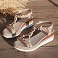 thumbnail image 5 of Pandaie Women's Summer Dressy Platform Sandals Open Toe Low Wedge Heels Espadrille 2.36 Inch Bohemia Beach Vacation Shoes Khaki 9, 5 of 7