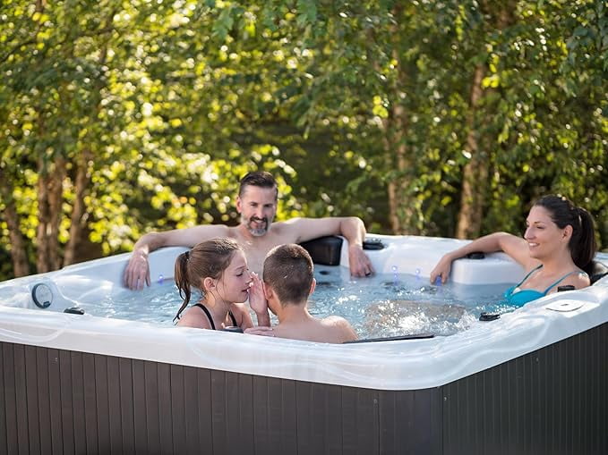 Hudson Bay HB29 6-Person Hot Tub with 29 Therapy Jets and Digital Controls – Sterling Acrylic Interior and Mocha Exterior Cabinet - Ideal for Backyard Relaxation and Hydrotherapy