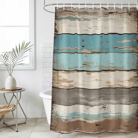 Farmhouse Blue Grey Brown Waterproof Fabric Shower Curtain,Vintage Ombre Wooden Waterproof Fabric Shower Curtain for Bathroom Curtains Bathtubs Hotel Shower Curtains with 12 Hooks Stall 54x78in