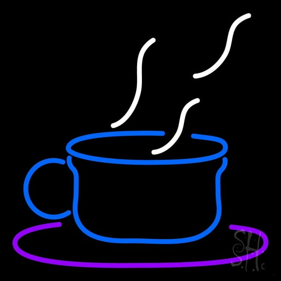 Blue Coffee Glass LED Neon Sign 24 x 24 - inches, Black Square Cut Acrylic Backing, with Dimmer - Bright and Premium built indoor LED Neon Sign for café and stroefront.