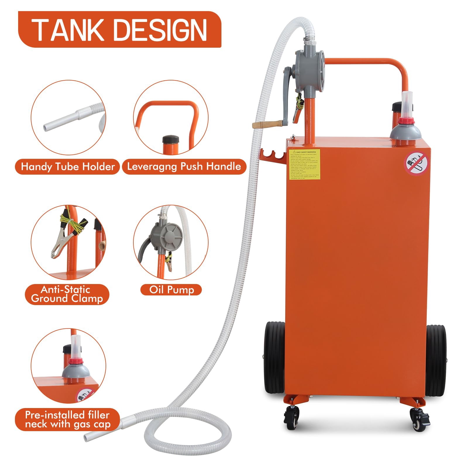 2025 New 30 Gallon Portable Gas Caddy Fuel Storage Tank, Large Gasoline Diesel Can Hand Siphon Pump, with Rolling Flat-Free Solid Rubber Wheels, for Boat, ATV, Car, Motorcycle