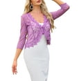 thumbnail image 4 of Floral Lace Shrugs for Women's Evening 3/4 Sleeves Formal Elegant Bolero Cardigan M Dark Purple, 4 of 6