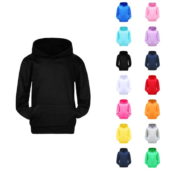 Kids Solid Hoodie Long Sleeve Hooded Pullover Warm Casual Sweatshirt for Boys Girls