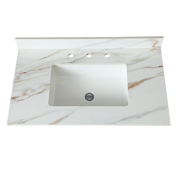 37" Marble Vanity Top with Undermount Sink & Backsplash Carrara White
