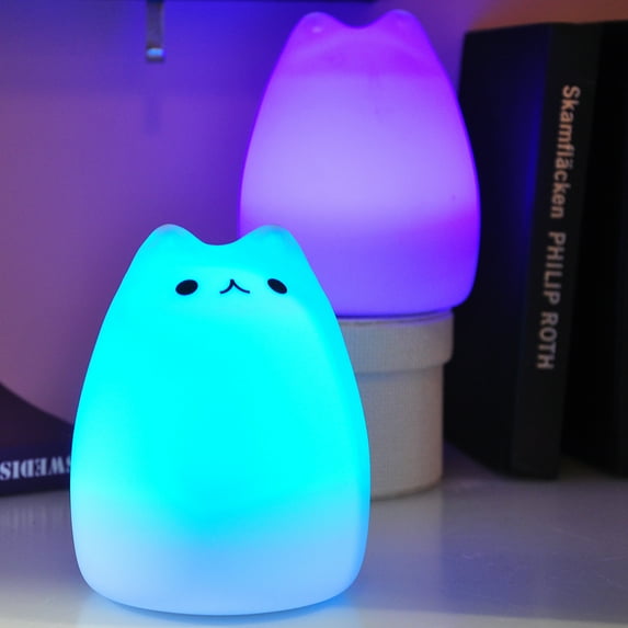 Litake Night Light For Kids LED Little Cat Night Light Animal Soft Silicone Night Lamps USB Rechargeable LED Lamp Touch Control For Bedroom