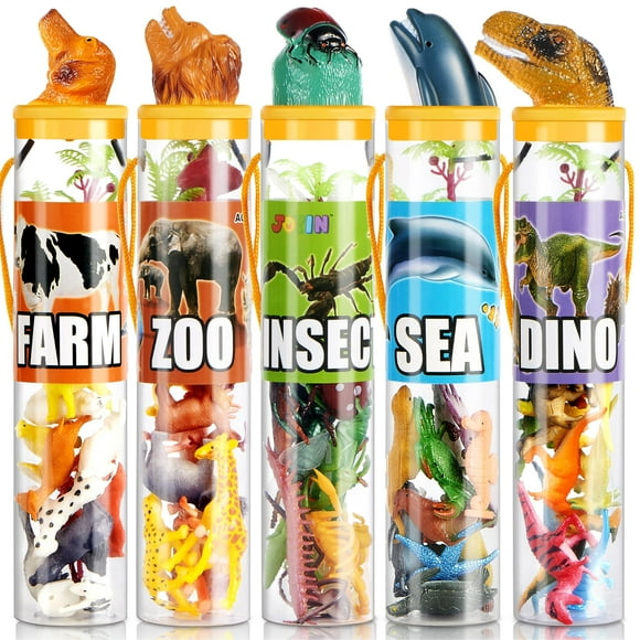 JOYIN 69Pcs Small Animal Figures, Assorted Mini Plastic Animal Toy (Ocean, Zoo, Farm, Dinosaur, Insect), Realistic Tiny