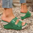 thumbnail image 4 of Pandaie Women's Platform Sandals with Double Buckles Summer Wide Width Chunky Wedge Slides 3.34 Inch Open Toe Beach Clogs Size 6-10, 4 of 8