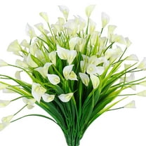 Morttic 6 Bundles Artificial Calla Lily Fake Flowers, Outdoor UV Resistant Faux Plants for Wedding Office Home Garden Decor(White)