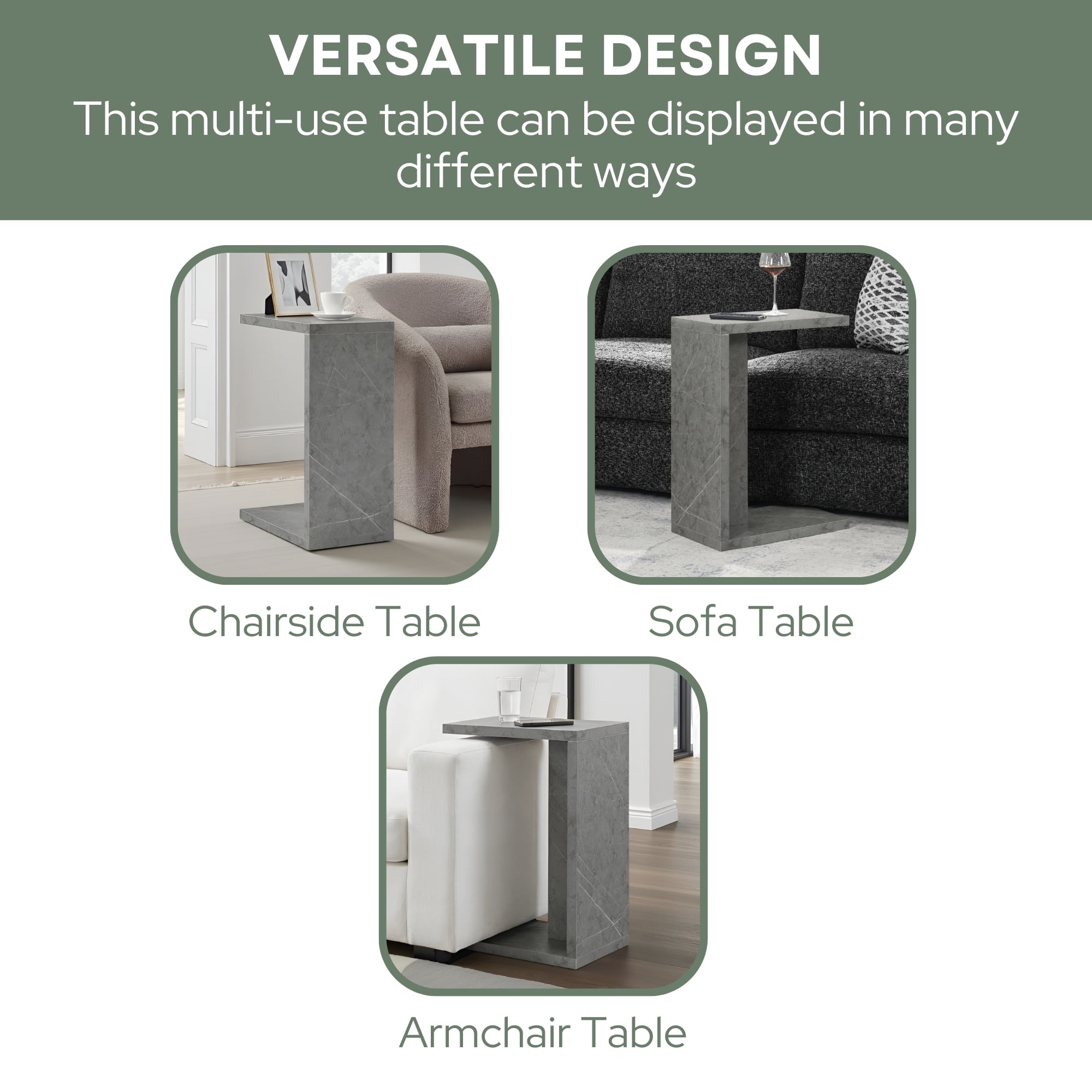 Convenience Concepts Northfield Admiral C End Table, Gray Faux Marble