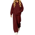 thumbnail image 3 of Liuinsasek Womens Casual Sweatshirts Sets Solid-Color Loose-Fit Hooded Drawstring Sweatshirt and Curved-Leg Sweatpants Light Fleece Two-Piece Set, 3 of 7