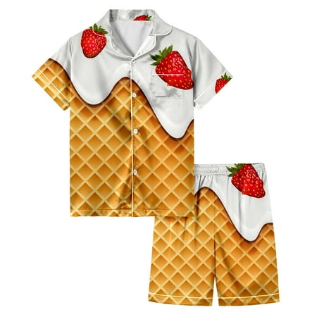 JCCXIN Toddler Baby Girls Sleepwear Ice Printed Short Sleeve Summer Set Comfortable Lapel Collar Button Down Top Elastic Waist Shorts Daily Lovely Home Sleepwear White 4-5 Years