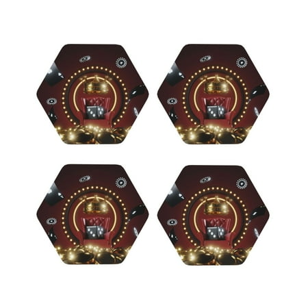 

Fuzoiu Casino King And Playing Cards Print Leather Coasters Set Drink Coasters Set of 4 for Tabletop Protection Durable PVC Coasters Home Décor and Housewarming Gift-Hexagon