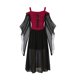 thumbnail image 2 of Ropa de vampiro de Halloween para Mujer, vestido con hombros descubiertos, conjunto de accesorios de disfraz de bruja para Halloween, Carnaval, 2 of 4