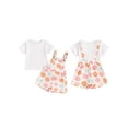 thumbnail image 3 of Aojekbee Toddler Girl Summer Outfit Solid Color Ribbed Short Sleeve Tops and Flower Print Suspender Shorts Overalls 2Pcs Clothes Set, 3 of 10