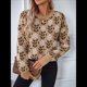 thumbnail image 5 of Suéter de Cuello Redondo de Larga para Mujer, Estampado de Otoño, Jersey de Punto de Gran Tamaño, Ropa de Moda Camello M, 5 of 10