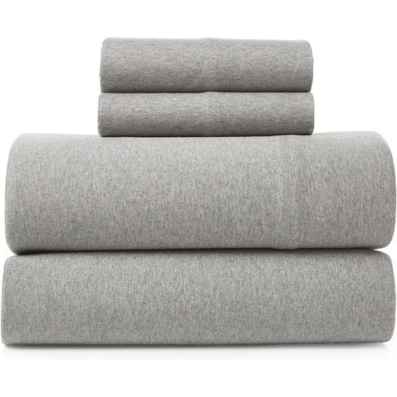 Road Trip America Jersey Sheet Set - 4 Pieces Full Cotton Sheets Set - Stretchable Ultrasoft Luxury Knit Bed Linen (Light Gray, Full)
