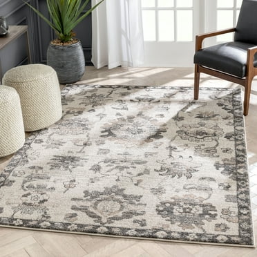 Well Woven Lisbon Selma Modern Oriental Floral Pattern Grey Retro 5'3" x 7'3" Area Rug