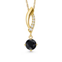 Gem Stone King 10K Yellow Gold Black Sapphire and Lab Grown Diamond Pendant Necklace for Women | 0.72 Cttw | Gemstone September Birthstone | Round 5MM | With 18 inch Chain