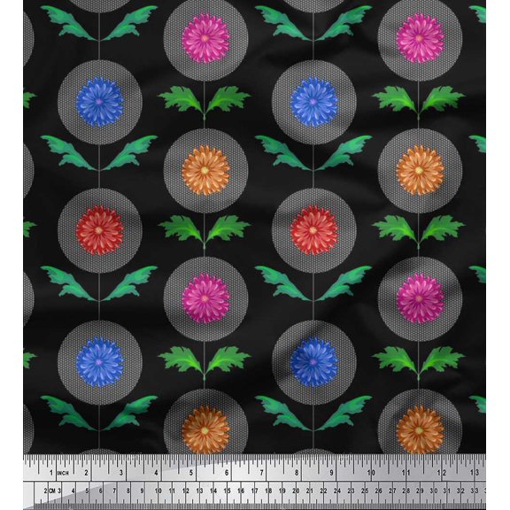 Soimoi Cotton Duck Fabric Leaves & Aster Floral Fabric Prints By Yard 42 Inch Wide