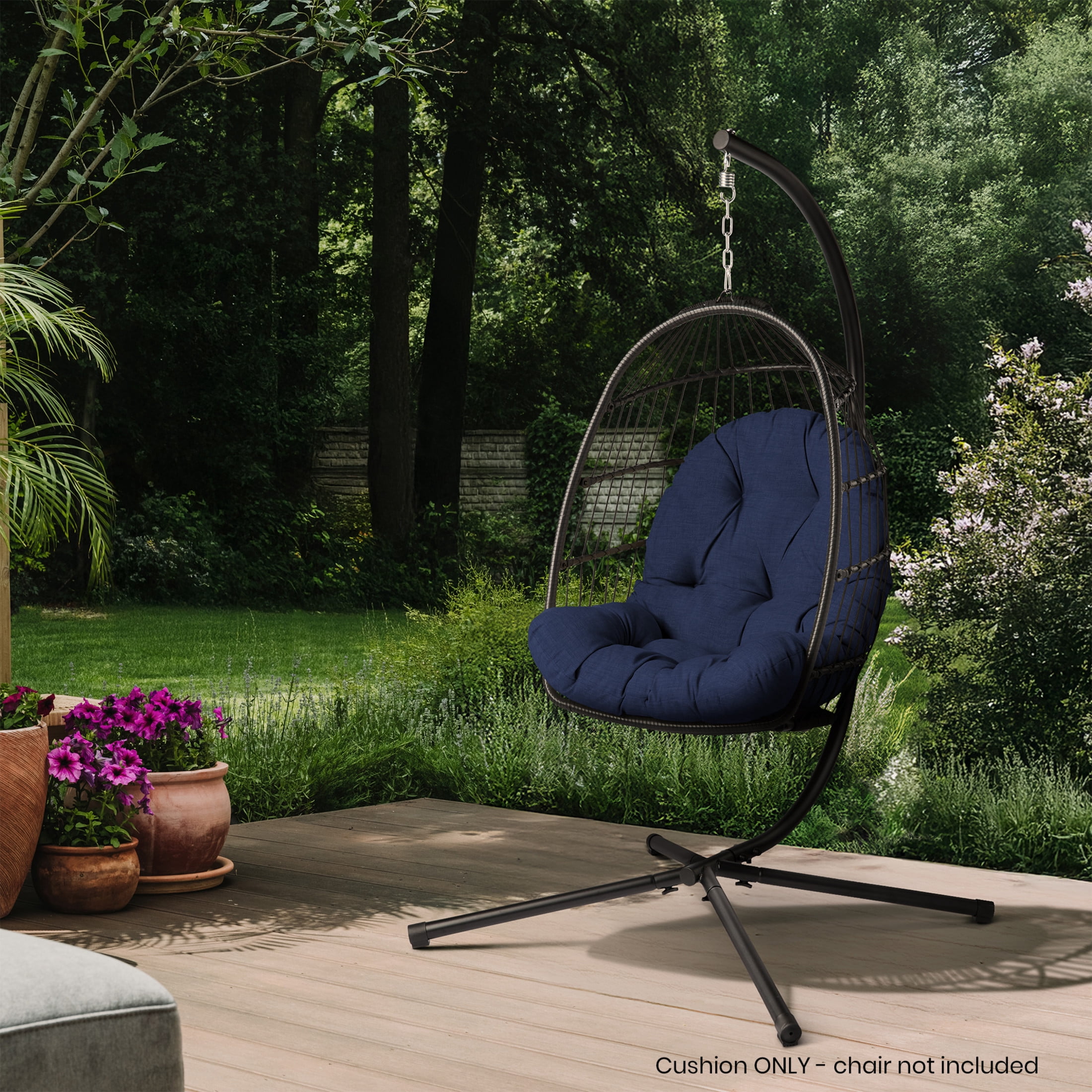 ARDEN Plush Indoor / Outdoor Egg Chair Cushion, 34 x 49, Water Repellent, Fade Resistant, Tufted for Comfort Sapphire Blue Leala