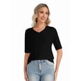 thumbnail image 7 of Women's 2-Pack Half Sleeve V Neck T-Shirts Solid Color Casual Summer Tees Navy blue/Black, 7 of 7