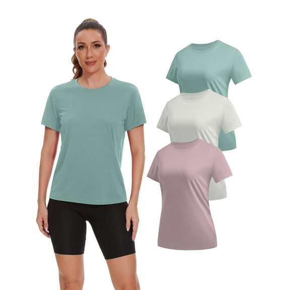 TELALEO Women's Workout Tops, 3 Pack Short Sleeve Quick Dry Athletic T-Shirts for Tennis, Yoga, Running, Crew Neck (M)