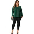 thumbnail image 3 of DARING DIVA Women's Plus Tops Notched Neck Front Pleated T-Shirt Blouses 1X Dark Green, 3 of 6