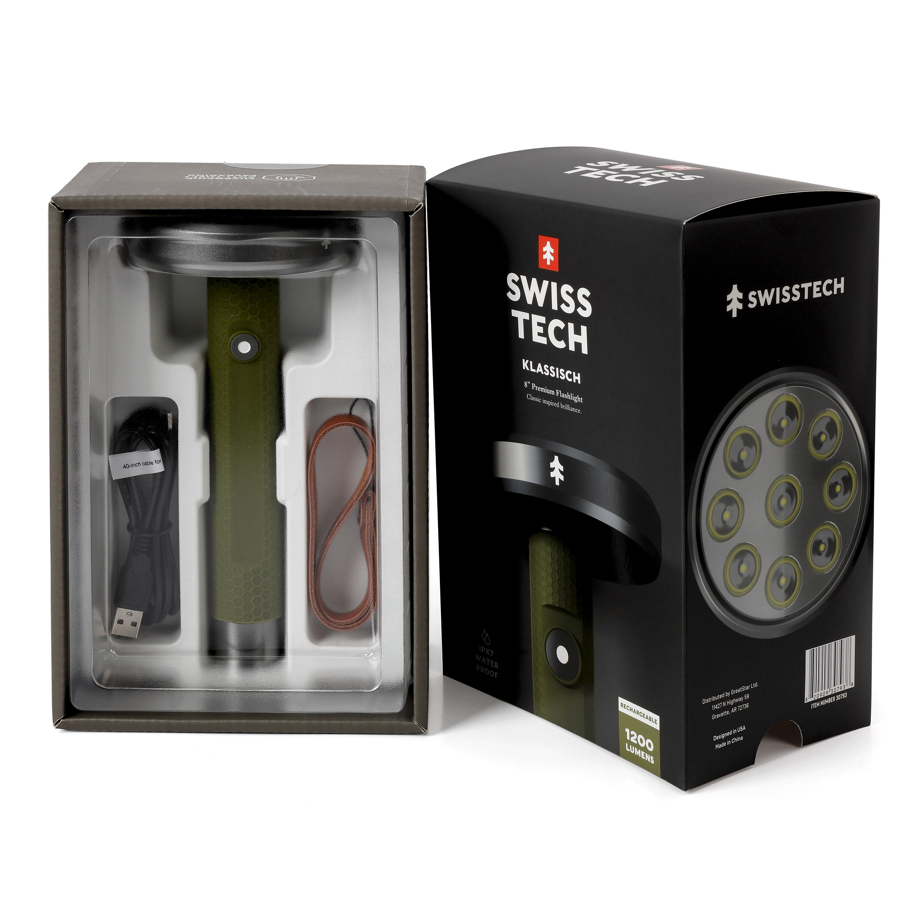 Swiss Tech 1200 Lumen LED Flashlight, Rechargeable Battery, 1.76 lb